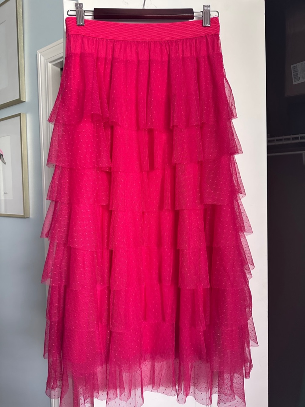 Anthropologie Red Tiered Ruffled Maxi Skirt